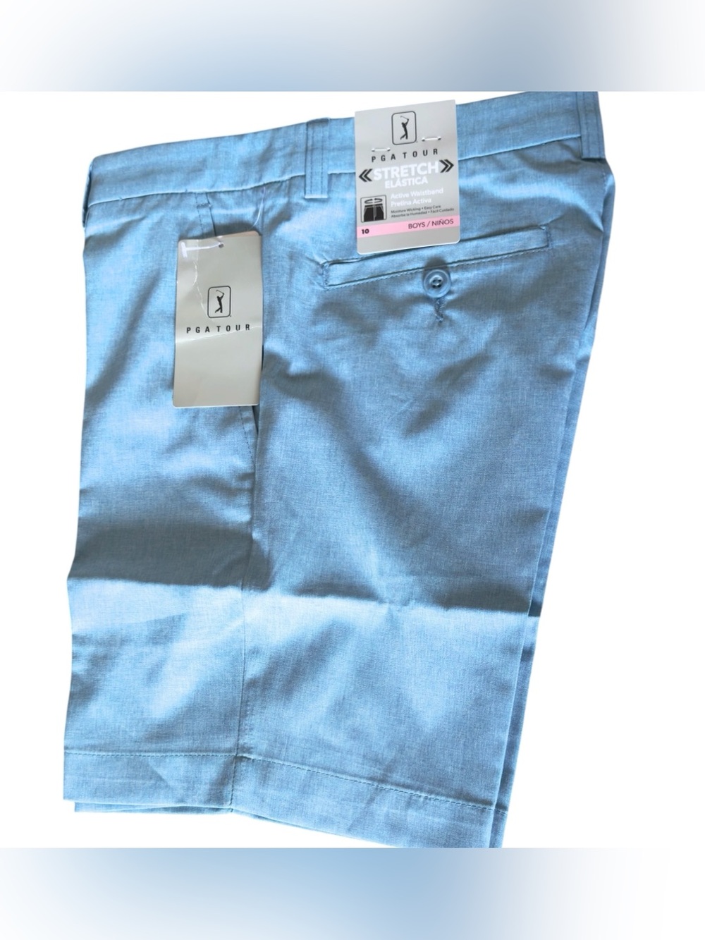 NWT PGA TOUR Big Boys 7" Flat Front with Active Waistband Golf Shorts Blue 10
